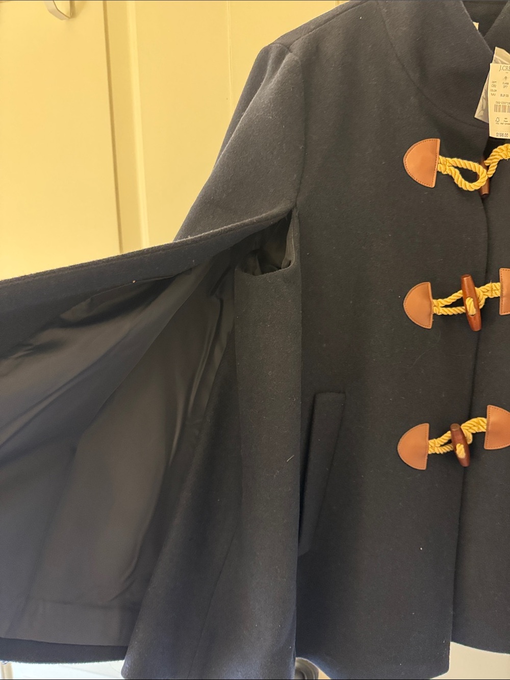 J. Crew Navy Wool Toggle Cape with Leather Accents - Picture 2 of 6
